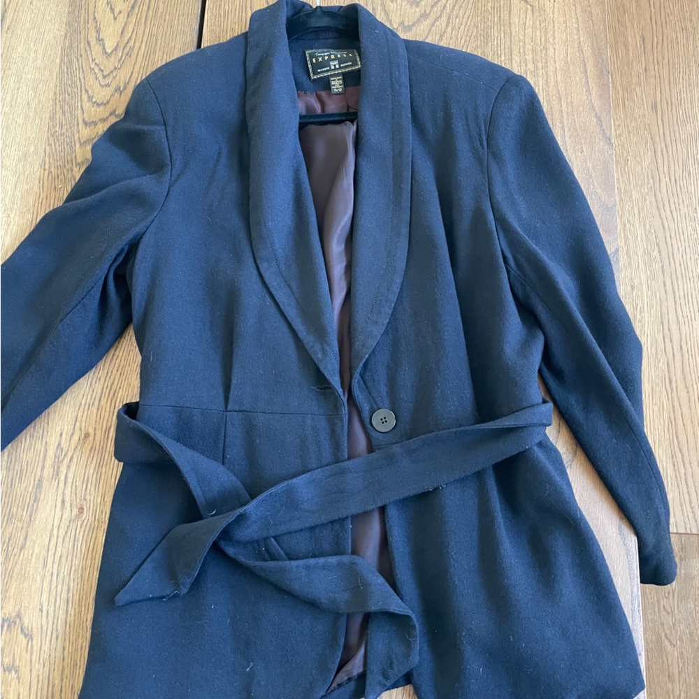 Vintage 90s Express tie-front blazer size 11/12 navy blue